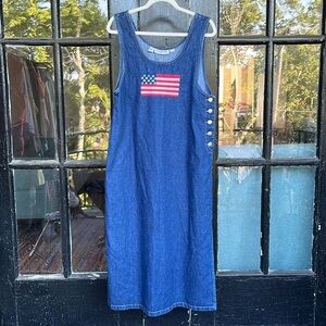 🇺🇸 Smart Objects - Embroidered American Flag Denim Dress - Size Large